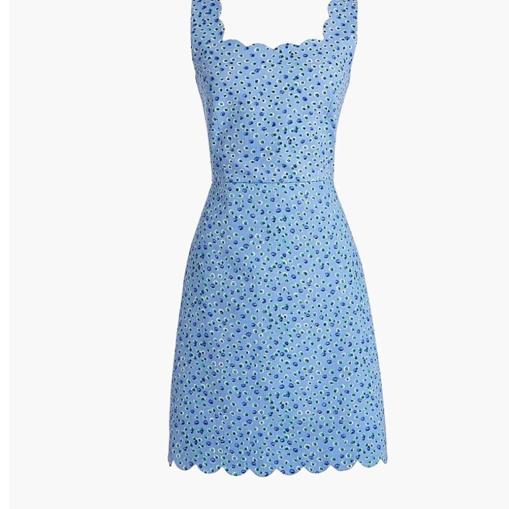 J. Crew Basketweave scallop-edge dress Blue Floral - Size 4